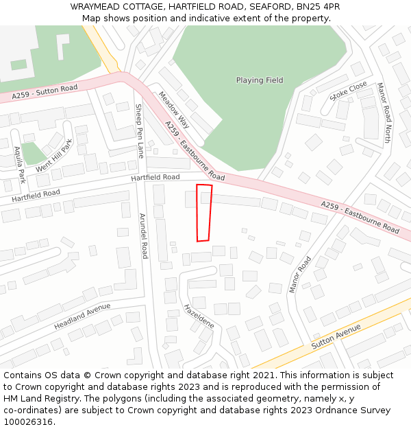 WRAYMEAD COTTAGE, HARTFIELD ROAD, SEAFORD, BN25 4PR: Location map and indicative extent of plot