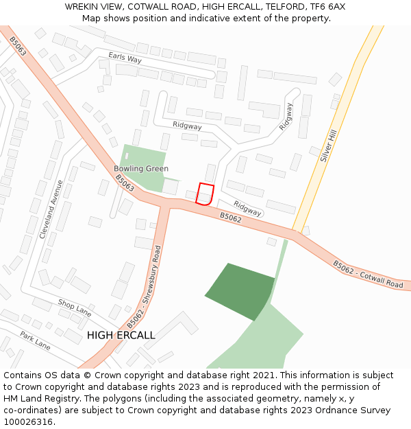 WREKIN VIEW, COTWALL ROAD, HIGH ERCALL, TELFORD, TF6 6AX: Location map and indicative extent of plot