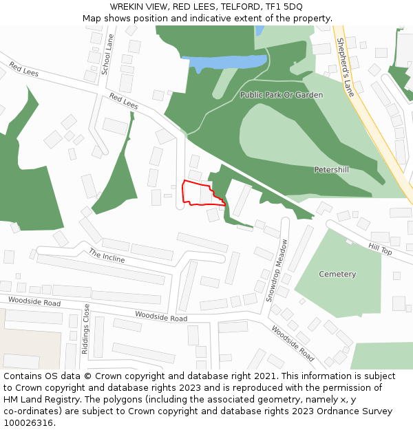 WREKIN VIEW, RED LEES, TELFORD, TF1 5DQ: Location map and indicative extent of plot