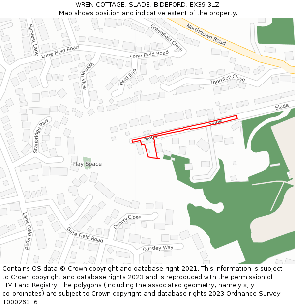 WREN COTTAGE, SLADE, BIDEFORD, EX39 3LZ: Location map and indicative extent of plot
