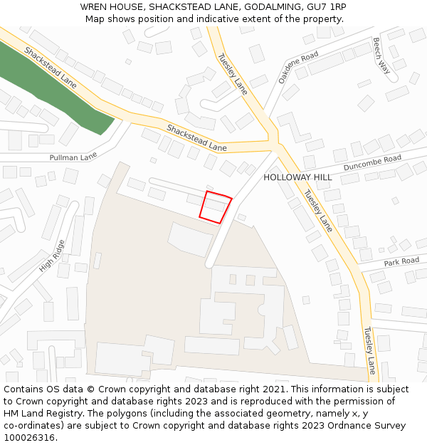 WREN HOUSE, SHACKSTEAD LANE, GODALMING, GU7 1RP: Location map and indicative extent of plot