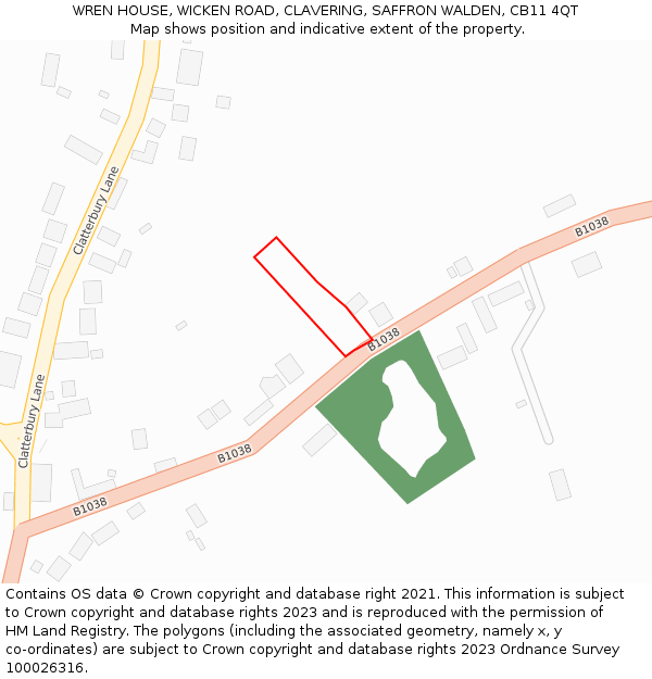 WREN HOUSE, WICKEN ROAD, CLAVERING, SAFFRON WALDEN, CB11 4QT: Location map and indicative extent of plot