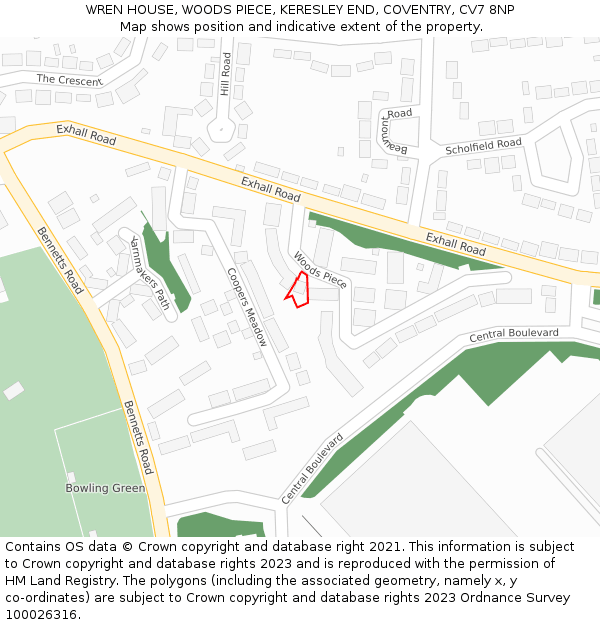 WREN HOUSE, WOODS PIECE, KERESLEY END, COVENTRY, CV7 8NP: Location map and indicative extent of plot