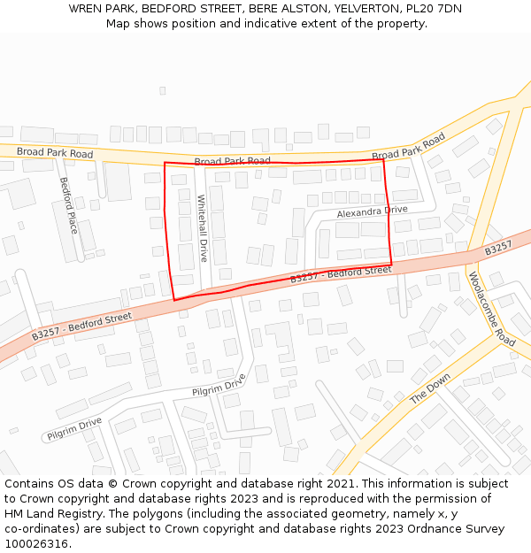 WREN PARK, BEDFORD STREET, BERE ALSTON, YELVERTON, PL20 7DN: Location map and indicative extent of plot