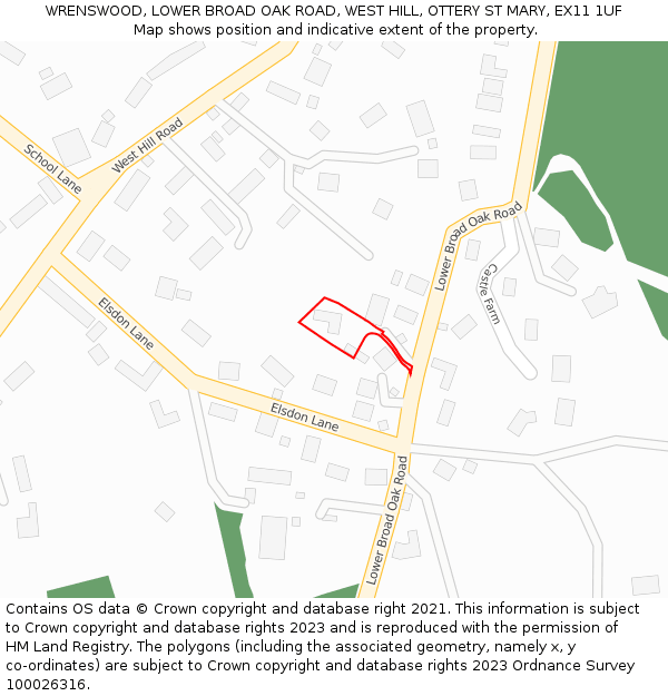 WRENSWOOD, LOWER BROAD OAK ROAD, WEST HILL, OTTERY ST MARY, EX11 1UF: Location map and indicative extent of plot