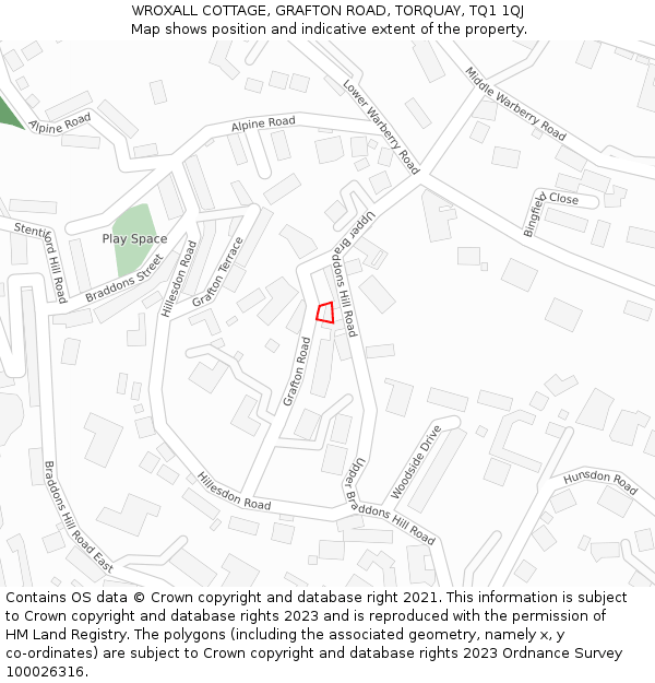 WROXALL COTTAGE, GRAFTON ROAD, TORQUAY, TQ1 1QJ: Location map and indicative extent of plot