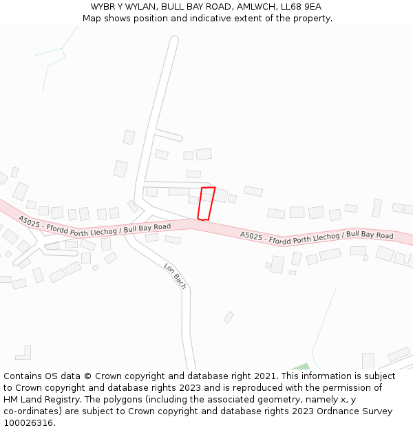 WYBR Y WYLAN, BULL BAY ROAD, AMLWCH, LL68 9EA: Location map and indicative extent of plot