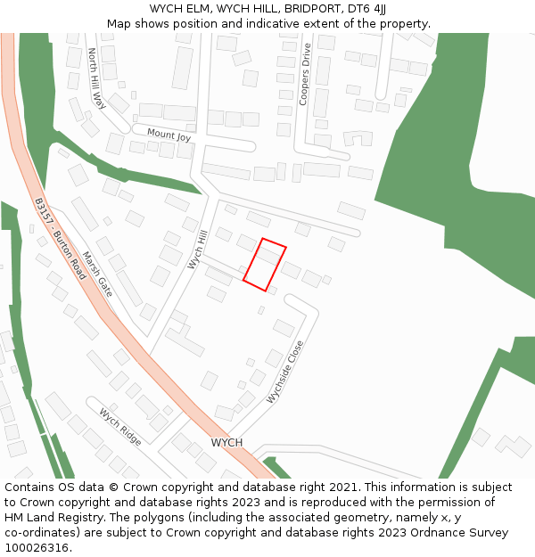 WYCH ELM, WYCH HILL, BRIDPORT, DT6 4JJ: Location map and indicative extent of plot