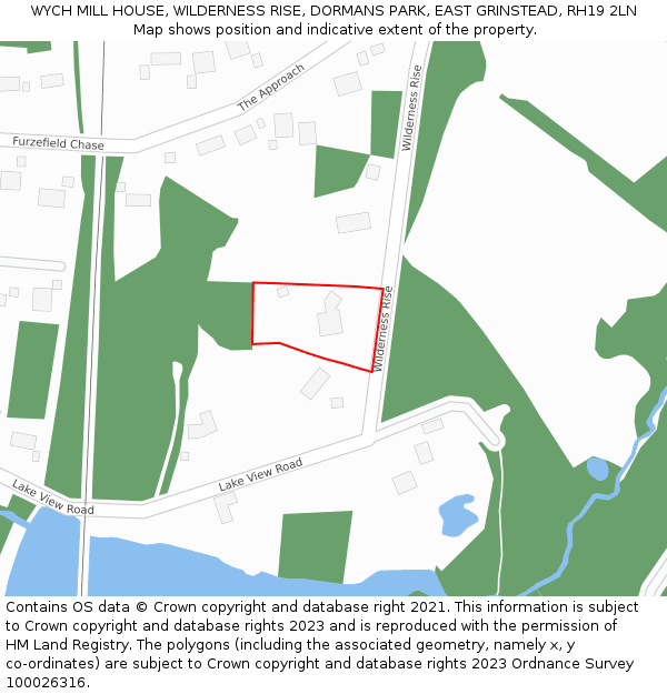 WYCH MILL HOUSE, WILDERNESS RISE, DORMANS PARK, EAST GRINSTEAD, RH19 2LN: Location map and indicative extent of plot