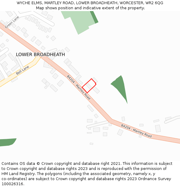 WYCHE ELMS, MARTLEY ROAD, LOWER BROADHEATH, WORCESTER, WR2 6QG: Location map and indicative extent of plot