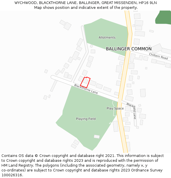 WYCHWOOD, BLACKTHORNE LANE, BALLINGER, GREAT MISSENDEN, HP16 9LN: Location map and indicative extent of plot