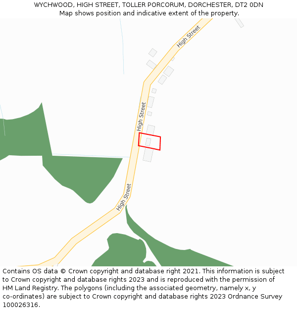 WYCHWOOD, HIGH STREET, TOLLER PORCORUM, DORCHESTER, DT2 0DN: Location map and indicative extent of plot