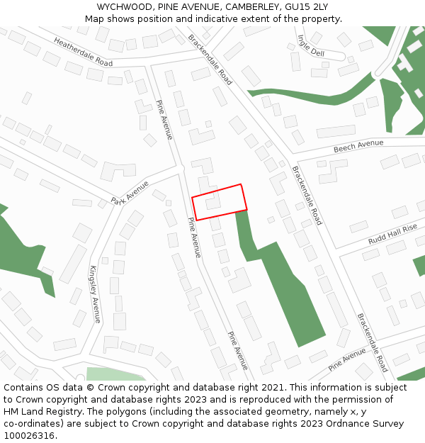 WYCHWOOD, PINE AVENUE, CAMBERLEY, GU15 2LY: Location map and indicative extent of plot
