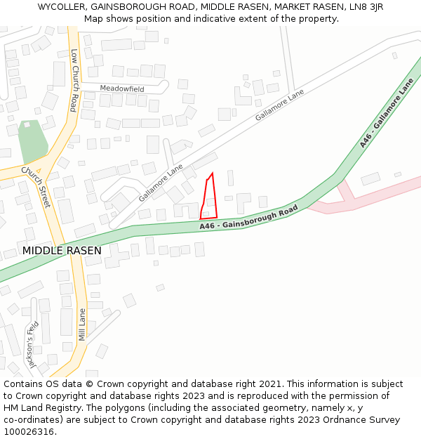 WYCOLLER, GAINSBOROUGH ROAD, MIDDLE RASEN, MARKET RASEN, LN8 3JR: Location map and indicative extent of plot