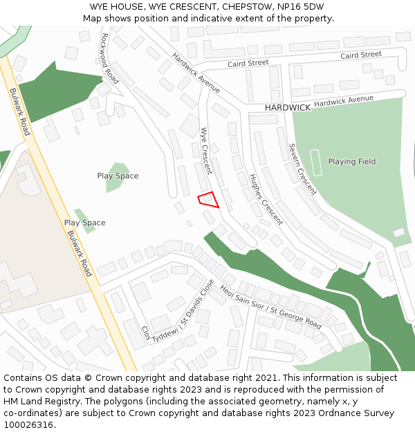 WYE HOUSE, WYE CRESCENT, CHEPSTOW, NP16 5DW: Location map and indicative extent of plot