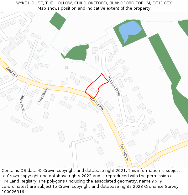 WYKE HOUSE, THE HOLLOW, CHILD OKEFORD, BLANDFORD FORUM, DT11 8EX: Location map and indicative extent of plot