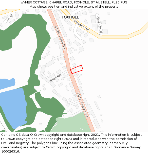 WYMER COTTAGE, CHAPEL ROAD, FOXHOLE, ST AUSTELL, PL26 7UG: Location map and indicative extent of plot