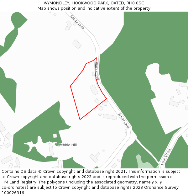 WYMONDLEY, HOOKWOOD PARK, OXTED, RH8 0SG: Location map and indicative extent of plot