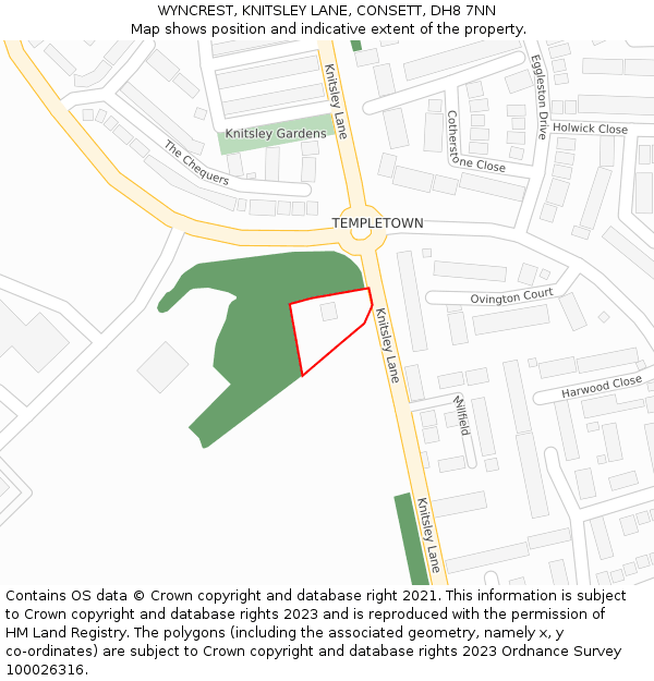WYNCREST, KNITSLEY LANE, CONSETT, DH8 7NN: Location map and indicative extent of plot