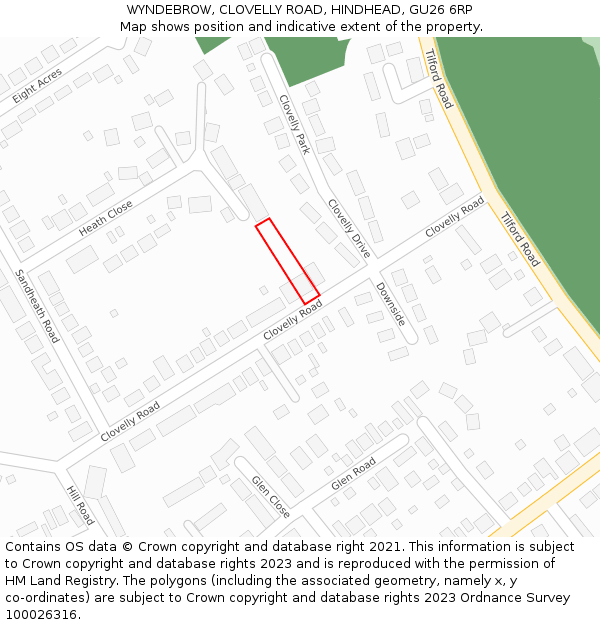 WYNDEBROW, CLOVELLY ROAD, HINDHEAD, GU26 6RP: Location map and indicative extent of plot