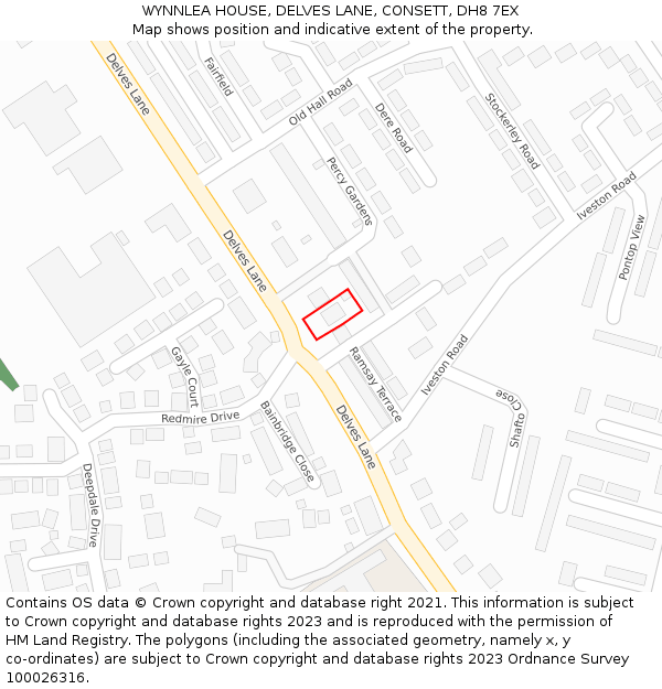 WYNNLEA HOUSE, DELVES LANE, CONSETT, DH8 7EX: Location map and indicative extent of plot