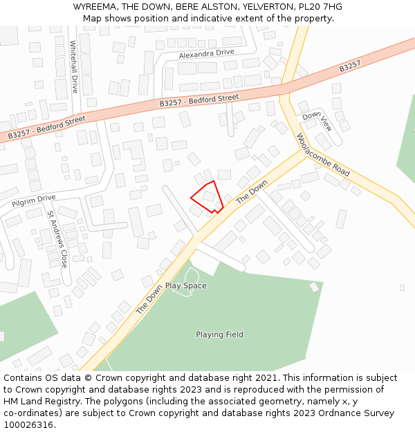 WYREEMA, THE DOWN, BERE ALSTON, YELVERTON, PL20 7HG: Location map and indicative extent of plot