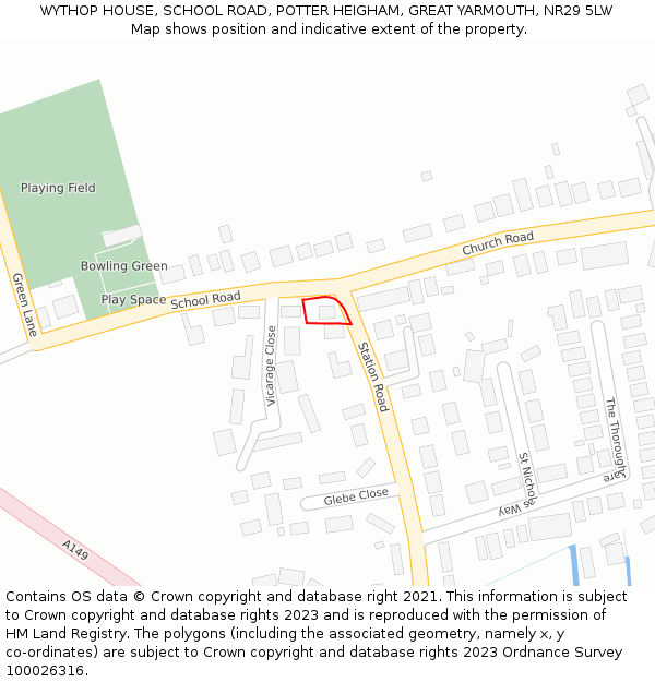 WYTHOP HOUSE, SCHOOL ROAD, POTTER HEIGHAM, GREAT YARMOUTH, NR29 5LW: Location map and indicative extent of plot