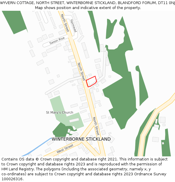 WYVERN COTTAGE, NORTH STREET, WINTERBORNE STICKLAND, BLANDFORD FORUM, DT11 0NJ: Location map and indicative extent of plot