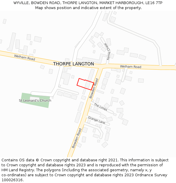WYVILLE, BOWDEN ROAD, THORPE LANGTON, MARKET HARBOROUGH, LE16 7TP: Location map and indicative extent of plot