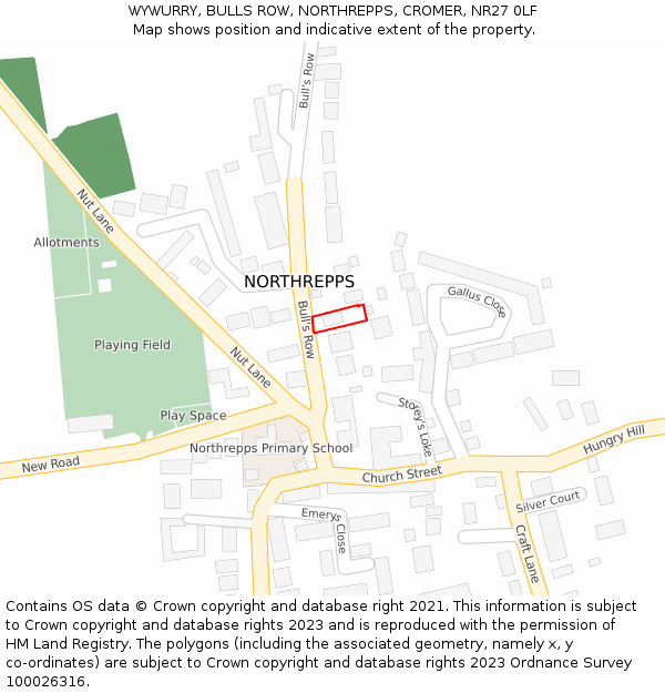 WYWURRY, BULLS ROW, NORTHREPPS, CROMER, NR27 0LF: Location map and indicative extent of plot