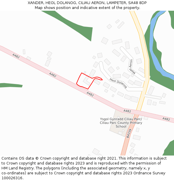 XANDER, HEOL DOLANOG, CILIAU AERON, LAMPETER, SA48 8DP: Location map and indicative extent of plot