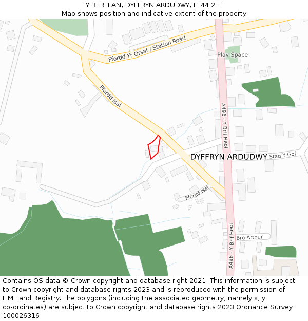 Y BERLLAN, DYFFRYN ARDUDWY, LL44 2ET: Location map and indicative extent of plot