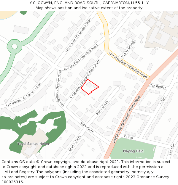 Y CLOGWYN, ENGLAND ROAD SOUTH, CAERNARFON, LL55 1HY: Location map and indicative extent of plot