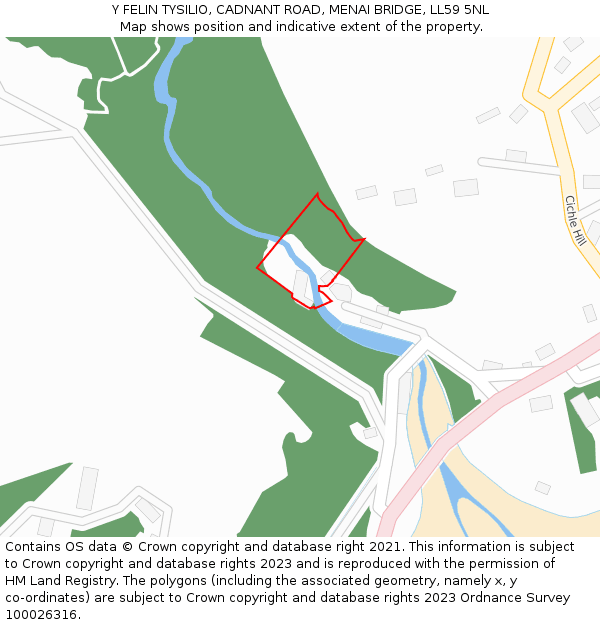 Y FELIN TYSILIO, CADNANT ROAD, MENAI BRIDGE, LL59 5NL: Location map and indicative extent of plot