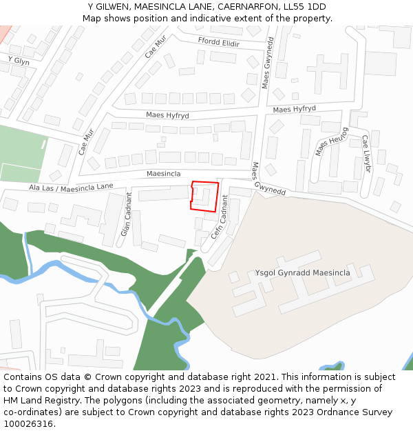 Y GILWEN, MAESINCLA LANE, CAERNARFON, LL55 1DD: Location map and indicative extent of plot