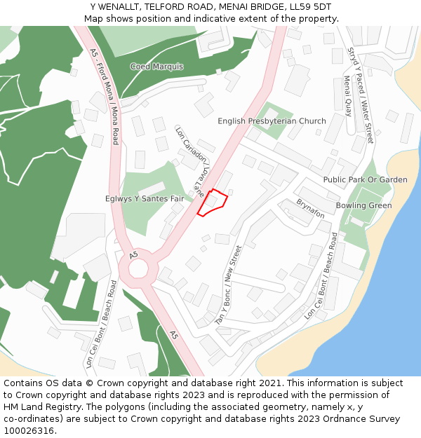 Y WENALLT, TELFORD ROAD, MENAI BRIDGE, LL59 5DT: Location map and indicative extent of plot
