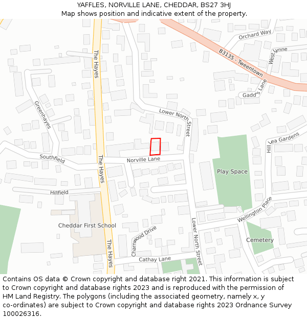 YAFFLES, NORVILLE LANE, CHEDDAR, BS27 3HJ: Location map and indicative extent of plot