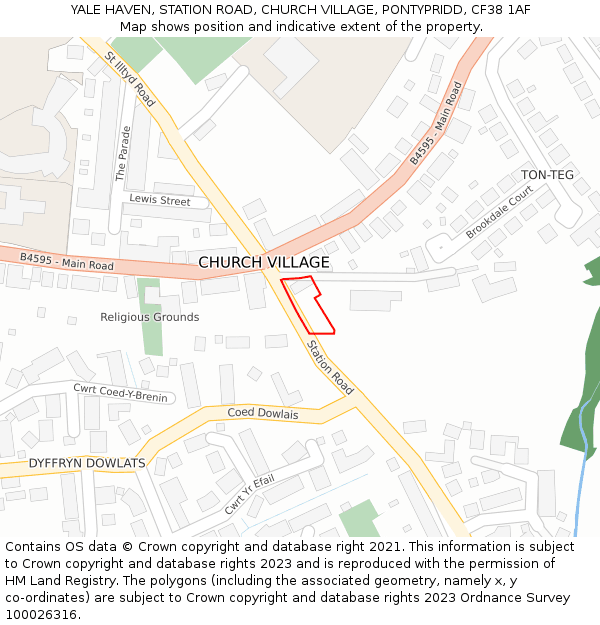 YALE HAVEN, STATION ROAD, CHURCH VILLAGE, PONTYPRIDD, CF38 1AF: Location map and indicative extent of plot