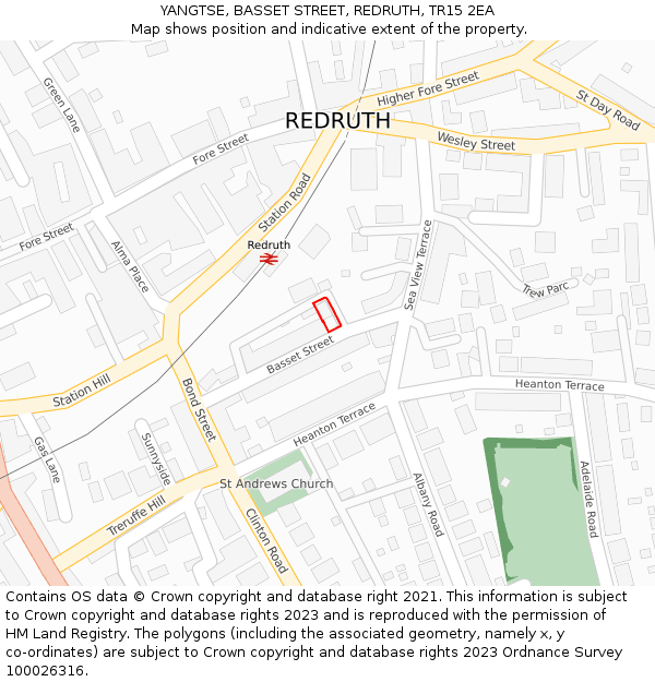 YANGTSE, BASSET STREET, REDRUTH, TR15 2EA: Location map and indicative extent of plot