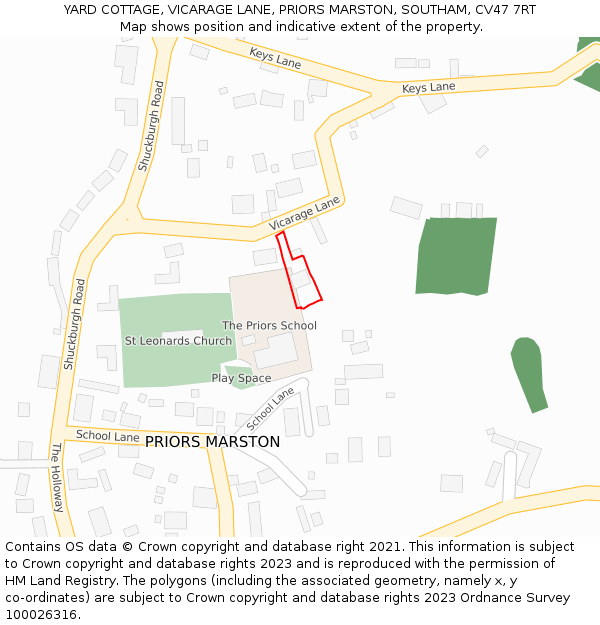 YARD COTTAGE, VICARAGE LANE, PRIORS MARSTON, SOUTHAM, CV47 7RT: Location map and indicative extent of plot