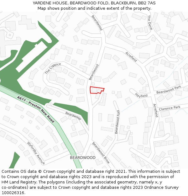 YARDENE HOUSE, BEARDWOOD FOLD, BLACKBURN, BB2 7AS: Location map and indicative extent of plot