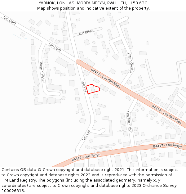 YARNOK, LON LAS, MORFA NEFYN, PWLLHELI, LL53 6BG: Location map and indicative extent of plot