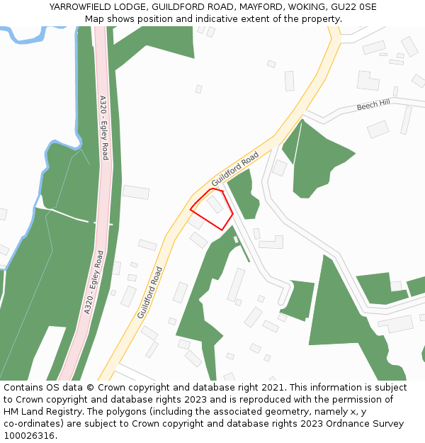 YARROWFIELD LODGE, GUILDFORD ROAD, MAYFORD, WOKING, GU22 0SE: Location map and indicative extent of plot