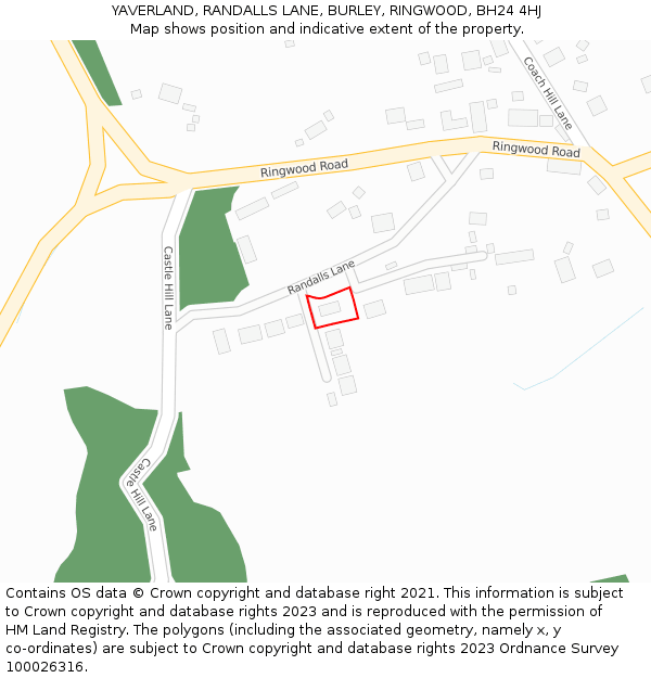 YAVERLAND, RANDALLS LANE, BURLEY, RINGWOOD, BH24 4HJ: Location map and indicative extent of plot