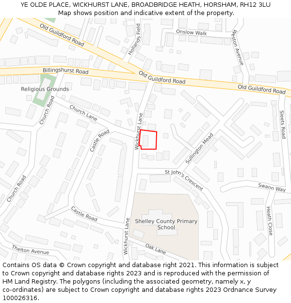 YE OLDE PLACE, WICKHURST LANE, BROADBRIDGE HEATH, HORSHAM, RH12 3LU: Location map and indicative extent of plot