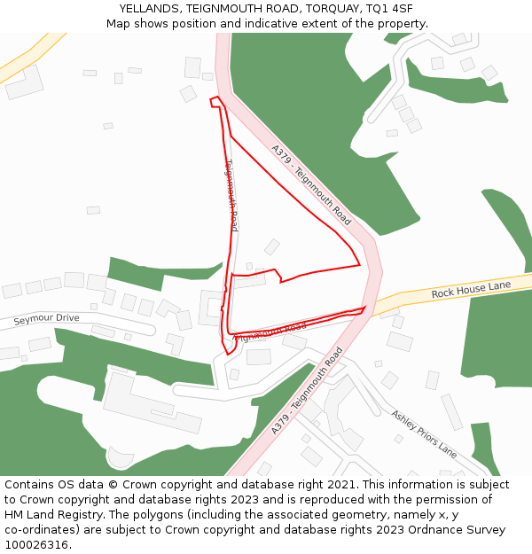 YELLANDS, TEIGNMOUTH ROAD, TORQUAY, TQ1 4SF: Location map and indicative extent of plot