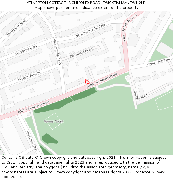 YELVERTON COTTAGE, RICHMOND ROAD, TWICKENHAM, TW1 2NN: Location map and indicative extent of plot