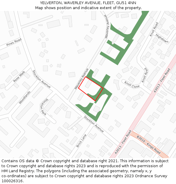 YELVERTON, WAVERLEY AVENUE, FLEET, GU51 4NN: Location map and indicative extent of plot