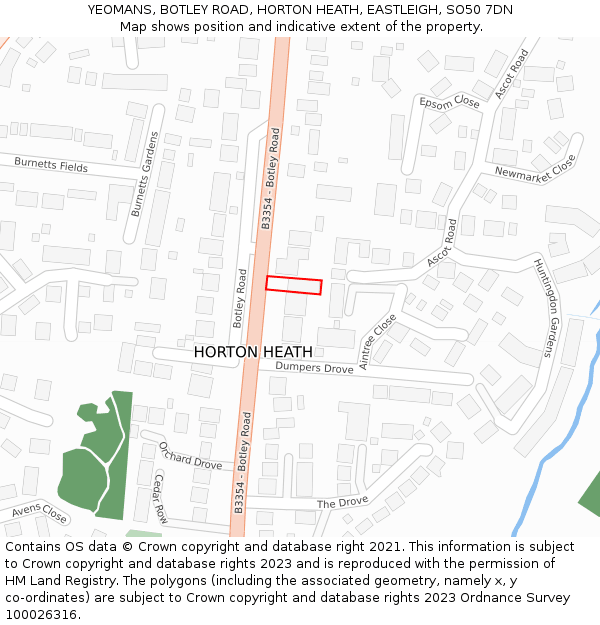 YEOMANS, BOTLEY ROAD, HORTON HEATH, EASTLEIGH, SO50 7DN: Location map and indicative extent of plot