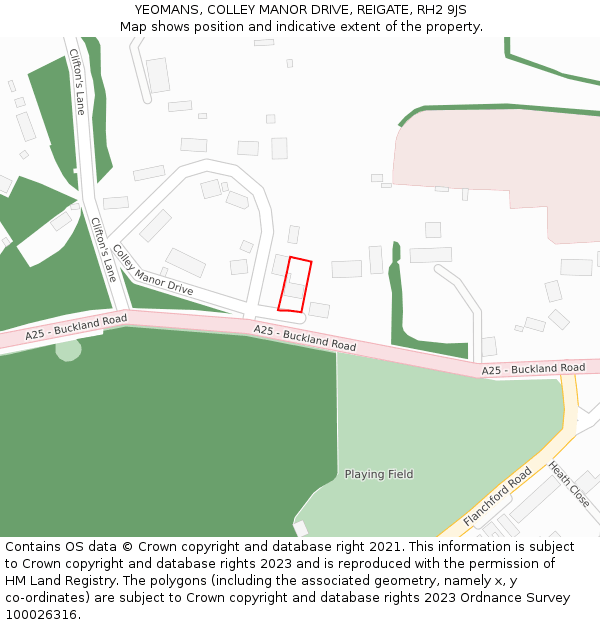YEOMANS, COLLEY MANOR DRIVE, REIGATE, RH2 9JS: Location map and indicative extent of plot